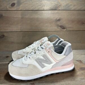 new balance 574 womens size 9 shoes beige pink athletic running sneakers